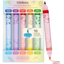 Lifelines Scented Colored Markers, 5 Double-Sided Markers with 10 Colors & Scents - Color Marker Set Infused with Essential Oil Blends for Arts & Crafts, Coloring Books & School Supplies