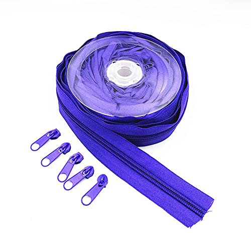 WKXFJJWZC 10 yardas ( 9.3metros ) 5 # largo de nylon cremallera con 20 piezas deslizante de cremallera para bricolaje costura accesorios de ropa (20 colores) (púrpura) Cover