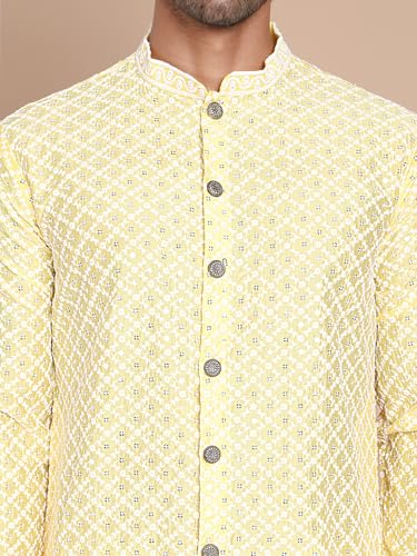 Image of Jompers Men's Silk Blend Regular Fit Sequin Chikankari Front Open Kurtas
