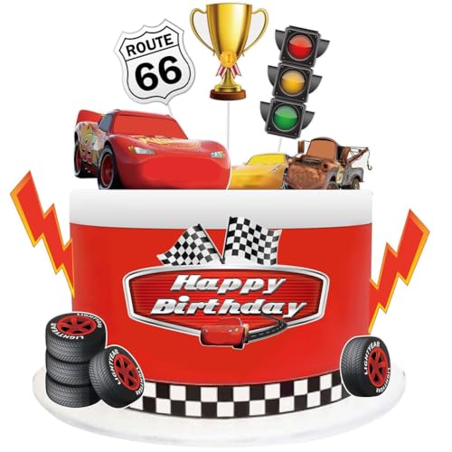 Cars Torte Topper 10 Stücke Tortendeko Kinder Cartoon, Auto Tortendeko Deko, Happy Birthday Cake Topper, Deko Torte, Kuchendeko Geburtstag fur Mädchen, Junge
