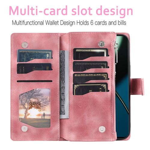 Asuwish Phone Case for OnePlus 11 5G Wallet Cover With Tempered Glass Screen Protector and Wrist Strap Mandala Flower Leather Flip Zipper Card Holder Cell One Plus11 1 Plus 1plus11 One+ 1+ Rose Gold - Image 4