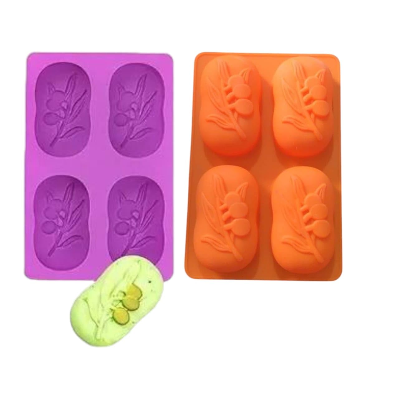 Silicone Olive Soap Mould, 4-Cavity Design, Multi-Purpose Mould for Soap Making, Candles and Resin Art, Purple and Orange, Pack of 2-image-3