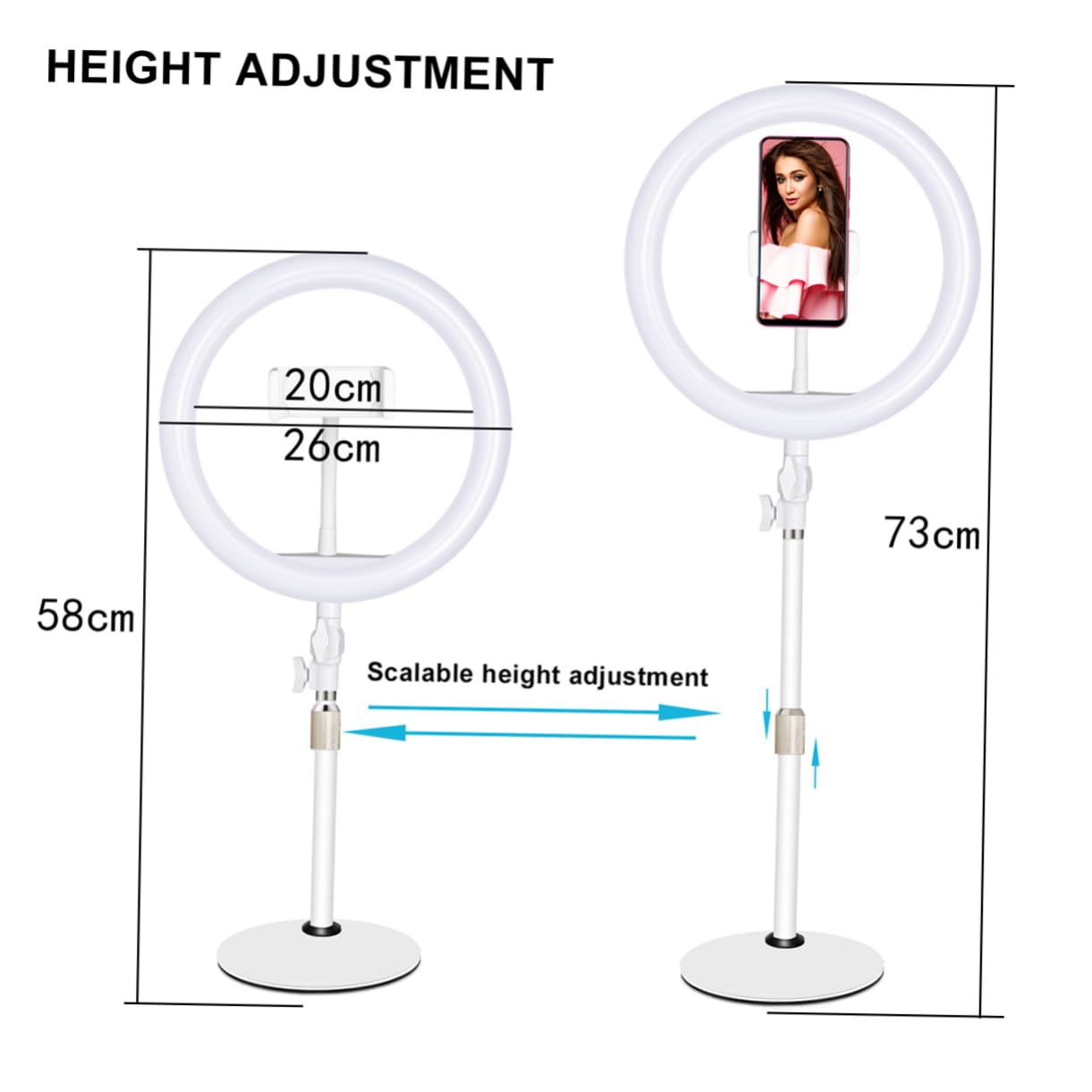 Housoutil 10 Desktop Extendable Live Fill Light Phone Holder Light for Selfie Ring Phone Beauty Led Lamp