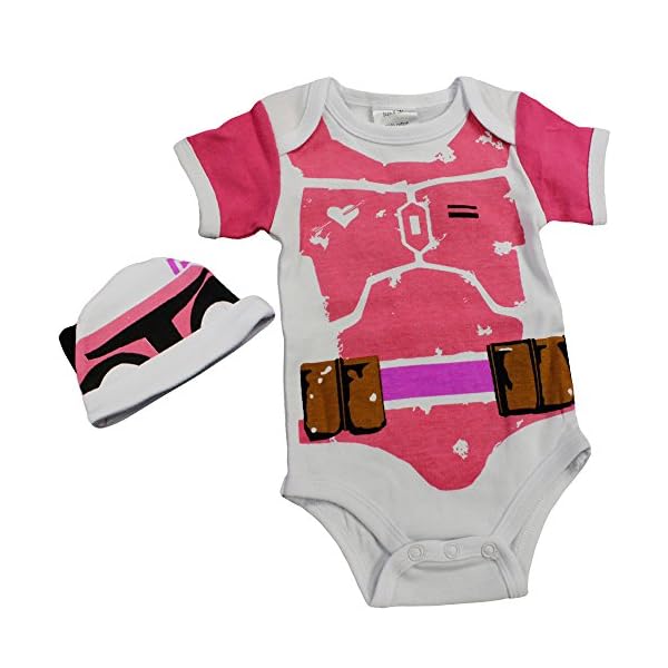 Knitwits Baby Fett Onesie and Hat Bundle Outfit Pink (0-3 Months)