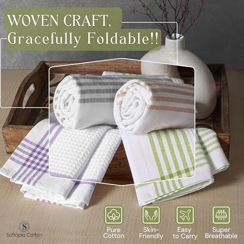 Image of Waffle White & Multi Colors Kitchen Towels 4 Pack, 100% Cotton, 16x26 inches, Quick Dry Dishcloths, Ideal Dish Towel for Drying, Wiping - Lavender, Lemon Green, Beige, Light Grey