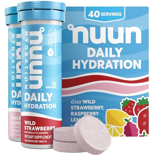 Image of Nuun Daily Electrolyte Tablets with Magnesium, Calcium, Potassium, Chloride & Sodium, Gluten Free, Sugar Free, & Vegan, Mixed Berry Flavor, 4 Pack (40 Servings Total)