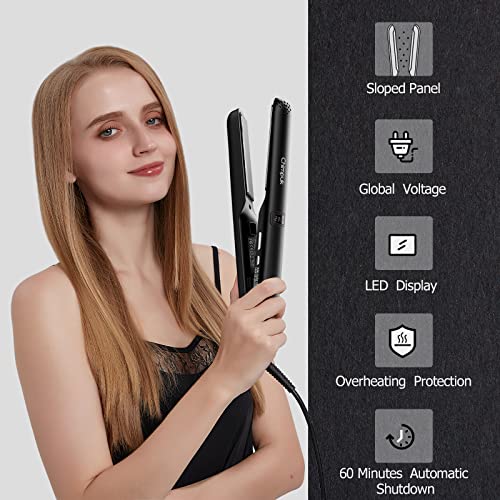 Chimpuk Professional Flat Iron Hair Straightener, 2 In 1 Salon Curling Wand & Flat Iron Straightener For All Hair Type,1 Inch Beveled Design & Dual Voltage, Black #TOP1