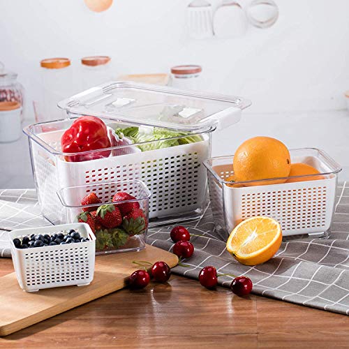 Luxear Fresh Container, 3Pack Produce Saver Container Bpa Free Fridge Organizer For Vegetable Fruit And Salad Partitioned Food Storage Container With Vents Stay Fresh Containers Not Dishwashers Safe #TOP1