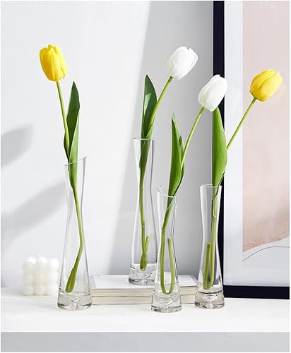Miniatura 5 de Florero pequeño de 9.8 in, alto, delgado, cuello estrecho, jarrones de cristal transparentes, mini boca, jarrones de tallo único para decoración del