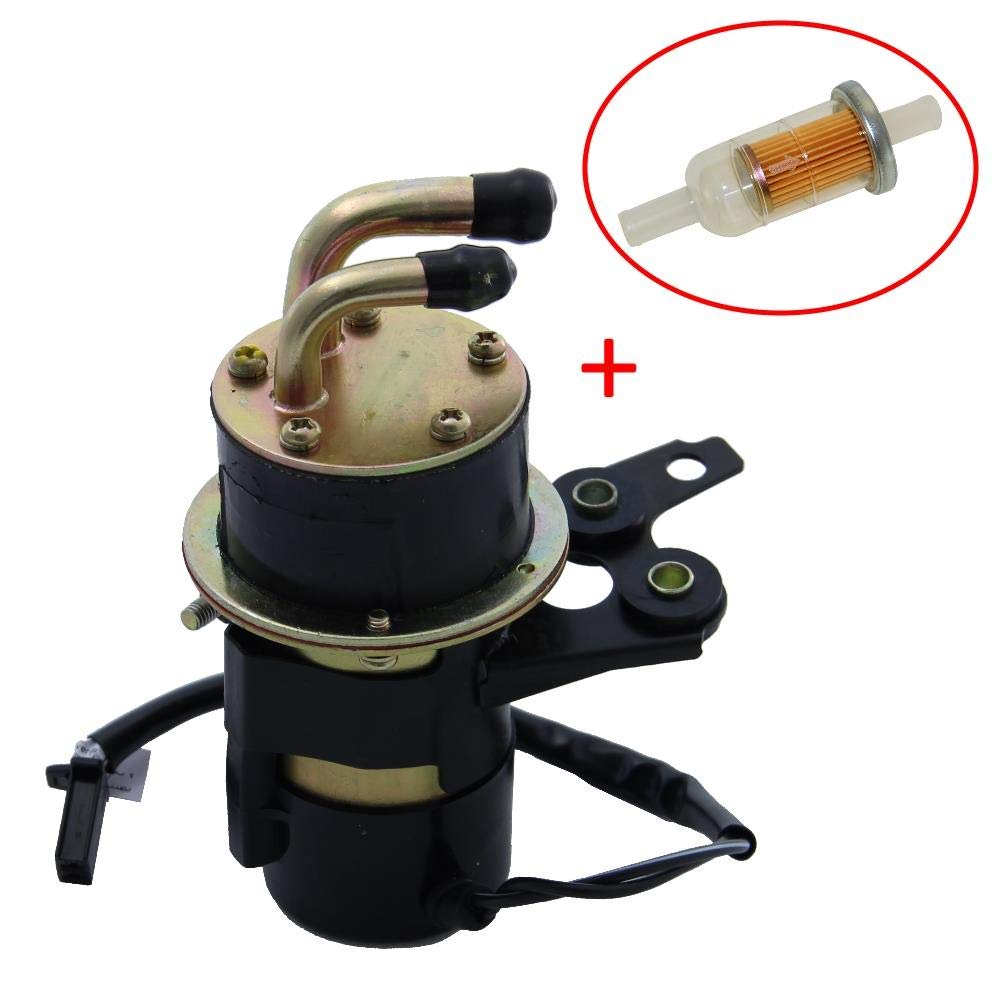 Kraftstoffpumpe Benzinpumpe inkl. Benzinfilter für Yamaha YZF R1 R6 1000 VMX 1200 Vmax FZS 1000 12V abgewinkelt Eingang 10mm Ausgang 8mm