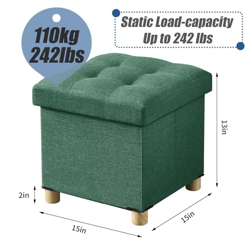 Image of BRIAN & DANY 15 Inches Ottoman with Storage, Square Small Storage Ottoman Foot Rest with Legs, Ottomans Foot Stool for Dorm, Living Room, Entryway (Dark Green)