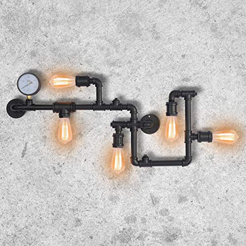 PAKOKULA Vintage Appliques Murales Interieur, Rétro Applique Murale Luminaire Exterieur, Steampunk Luminaires Intérieur, Applique Murale avec Finition en Cuivre, Applique Murale Industrielle (Noir)