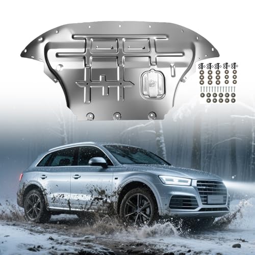Image of Alloy Steel Front Skid Plate for Audi Q5 2009-2017 Engine Splash Shield Heavy Duty, Impact Resistant Engine Guard Cover for SQ5 2010-2017 Underbody Guard Plate w /Screw Hardware
