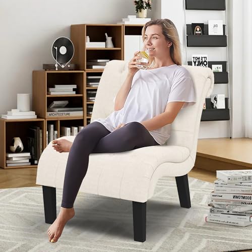Yongqiang Accent Chair for Bedroom Living Room Chairs Tufted Upholstered Lounge Chair with Wood Legs Linen Fabric - Image 10