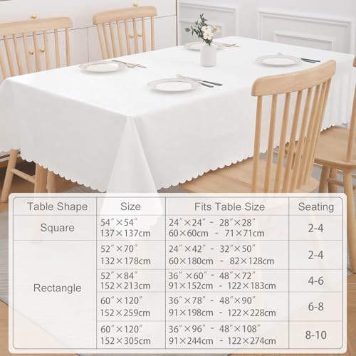 Image of Smiry Rectangle Table Cloth, Waterproof Heavy Duty Vinyl Tablecloths, Wipeable Washable Table Cover for Kitchen and Dining Room (White, 70 inch X 90 inch)
