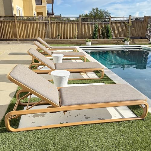 Image of PURPLE LEAF 1 Piece Outdoor Chaise Lounge Heavy-Duty w /Side-Table Teak