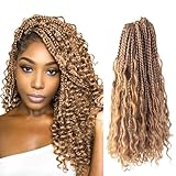Niseyo Goddess Box Braids Crochet Hair 16 Inch 8 Packs Short Crochet Box Braids Pre Looped Curly Ends Boho Style Synthetic Hair (27#/Honey Blonde)