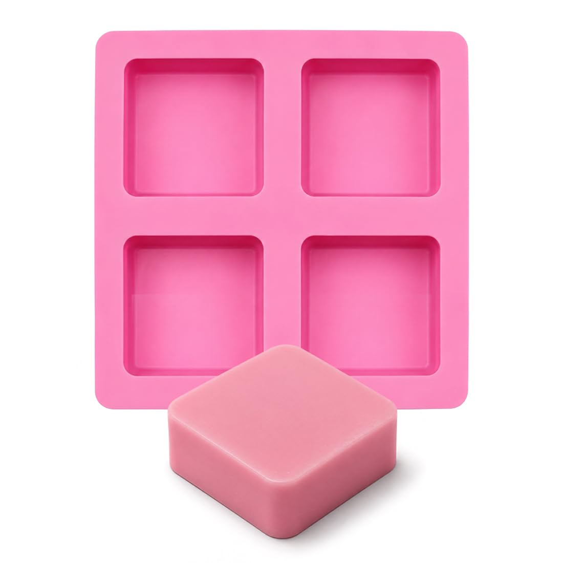 4 Cavity Square Silicone Soap Mould for Handmade Soap Making, Reusable Non-Stick Flexible Soap Mold for DIY Bath Soap, Herbal Soap, Glycerin Soap, Wax Melts, Lotion Bars, Resin & Clay Crafts-image-5