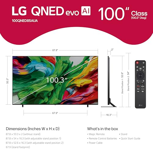 Image of LG 100-Inch Class QNED evo AI QNED85A Series Mini LED 4K Smart TV w /AI Picture, AI Sound, HDR10, AI Super Upscaling 4K, Filmmaker Mode, Wow Orchestra, Alexa Built-in (100QNED85AU, 2025)