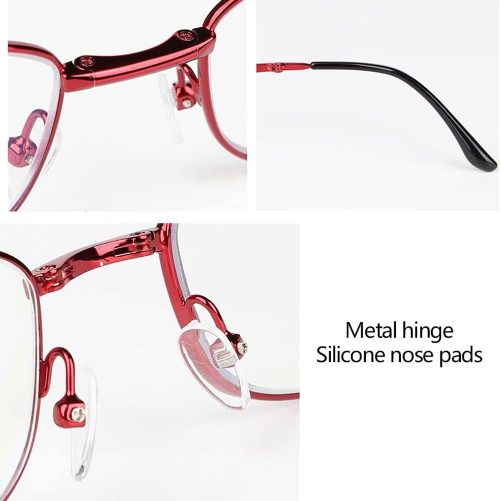 Damskie Okulary Do Czytania Z Filtrem Przeciw Niebieskiemu Światłu, Mini Kieszonkowe Okulary Do Czytania, Owalne Okulary Do Czytania Z Metalową Ramką/Red/3