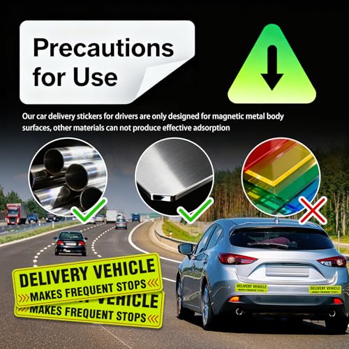 Image of 2PCS Reflective Delivery Driver Magnet for Car,Eye-catching Frequent Stops Car Magnet as Delivery Driver Accessories,Waterproof Deliveries Magnetic Cars Sign Cars Accessories