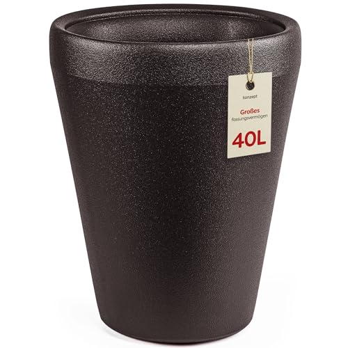 Maceta KONZEPT de 40 cm de diámetro en plástico, alta y grande, 40 L – Maceta con aspecto de arcilla, moderna, resistente a los rayos UV y a las heladas, ligera y de fácil cuidado, para interior y