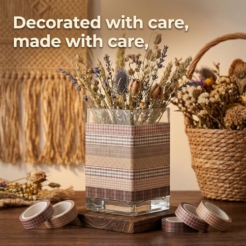 Qulkws 8 Rollen Weinlese Washi Tape Set, Retro Masking Tape, Dekoratives Klebeband, Scrapbook-Tape für DIY Bastler, Verschönert Journals, Planer, Karten (Retro Plaid)