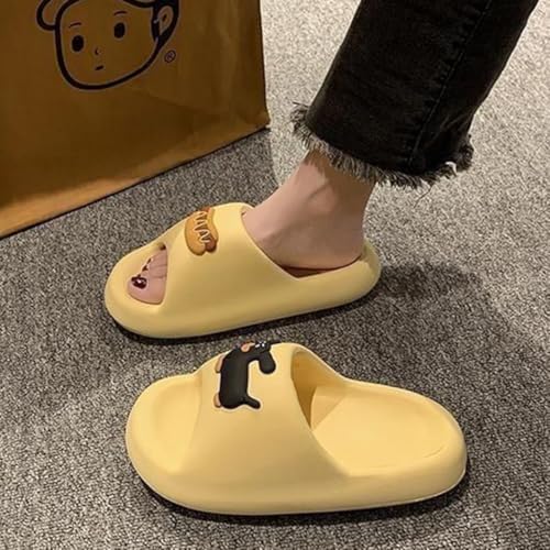 Women’s & Men’s Hot Dogs and Dachshunds Pattern Print Shower Slippers, Beach Sandals Pool Slides Non-Slip Indoor Bathroom Shoes(38/39 EU, Yellow)2