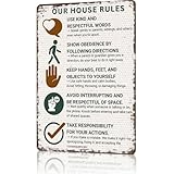 Our House Rules Metal Sign - Family Rules Home Decor Aluminum Tin Sign, House Rules Plaque For Toddler Bedroom Living Room 8x12 Inch