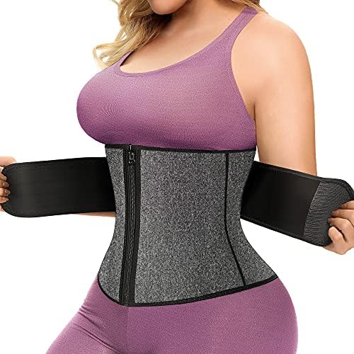 CROPAL Neoprene Waist Trainer for Women - Slimming Body Shaper - Waist Trimmer Cincher Belt -Sweat Sports Girdle Gray with zipper X-Large