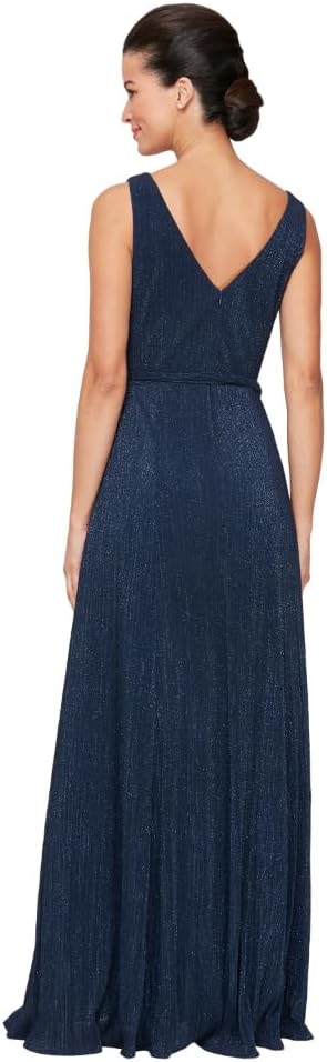 Alex Evenings Women's Sleeveless V-Neck Long A-line Dress, Elegant Formal Gown, Wedding Guest, Party Dress