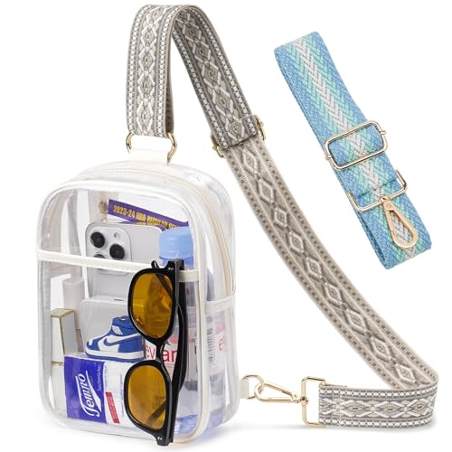 Image of 3 Pockets Clear Bag for Stadium Events with 2 Long Straps Sling Backpack Fanny Pack Concert Crossbody Purses for Women
