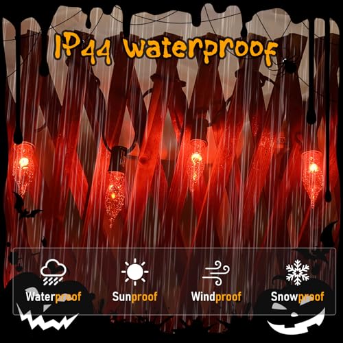 Image of GOOTHY Christmas Orange Flickering Flame String Lights, Outdoor Christmas Decorations Lights with 10 C18 Orange Flicker Flame Bulb for Fireplace Party Garden Patio, 1 Watt, 120 Volt- Black Wire