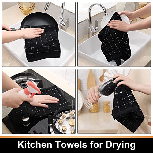 Mordimy 100% Cotton Terry Kitchen Towels, 16 X 26 Inches, Checkered Designed, Super Soft And Absorbent Dish Towels For Kitchen Drying, Perfect For Kitchen And Household Cleaning, 4 Pack, Black #TOP3