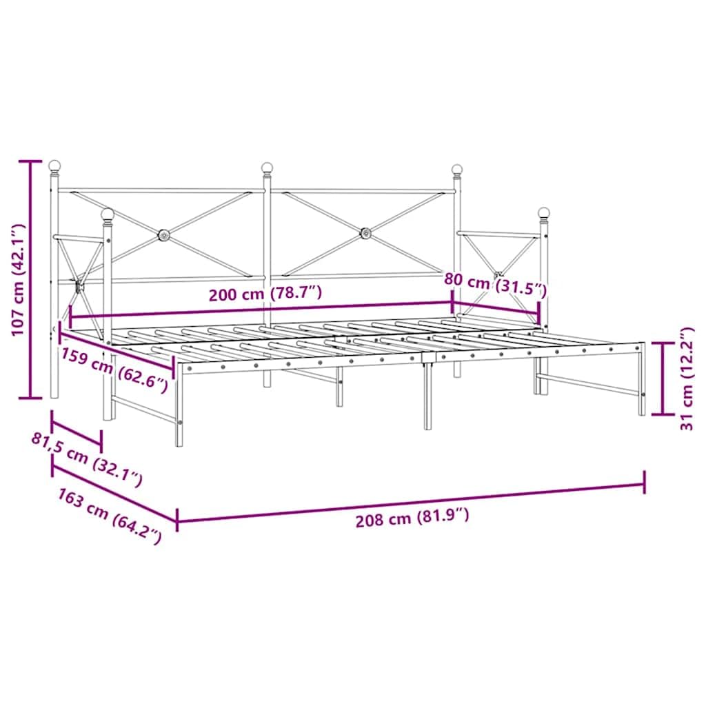 vidaXL Divano Letto Estraibile Senza Materasso Bianco 80x200cm Acciaio, Divano Letto con cassetti, Divano Letto, Divano Letto da Soggiorno