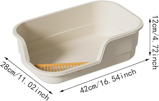Open Cats Litter Boxes Open Top Pet Litter Pan Easily Carry Cat Litter Container Pet Cat Toilet Sand Box Kitten Toilet, beige