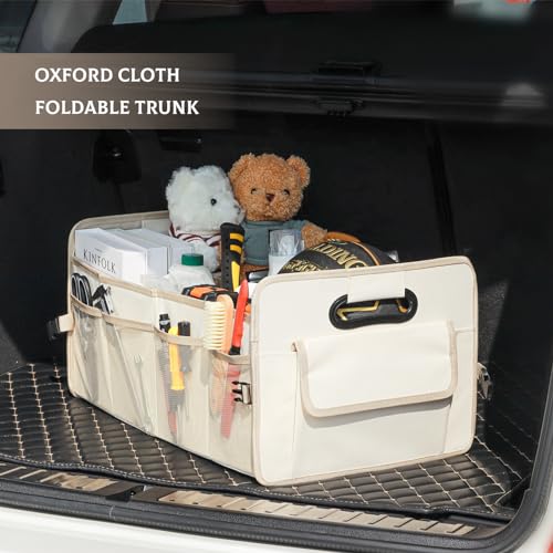 JiatuA Car Trunk Organizer, Car Organizers and Storage Collapsible Multi Compartment Container Box, Adjustable Car Accessories for SUV Sedan Truck, Standard Size, Beige - Image 3