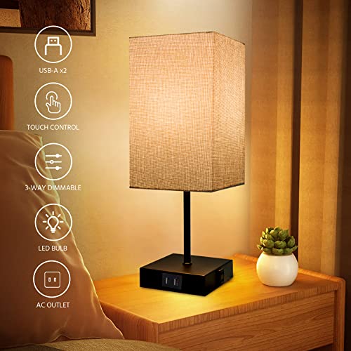 Akasuki Touch Lamp For Bedrooms Set Of 2, Small Table Lamps With Usb Port And Outlet, 3-Way Dimmable, Bedside Lamp For Guest Bedroom Nightstand, Living Room, Home Office Desk (Led Bulbs Included) #TOP1