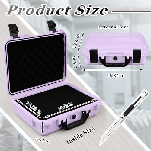 Image of Relaxweex 1 Pcs Waterproof Hard Case with DIY Customizable Foam Insert Portable Protective Case with Knife for Camera Drones Equipments Tools Test Instruments(Purple,16.3 x 12.4 x 6.5 Inch)