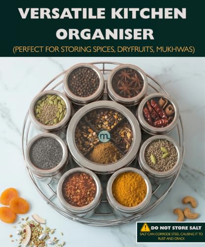 Image of Mishaa Steel Multipurpose Storage Containers - Perfect Organizer for Masala Spices, Herbs, Mouth Freshner, Dry Fruits, 130ml Each Airtight Containers with See-Through Li (12IN1 WIRESTAND)