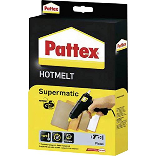 Pattex Hotmelt Supermatic Heißklebepistole, Klebepistole mit elektronischer Temperatursteuerung, Set mit Pattex 1 Heißklebepistole + 2 Klebesticks