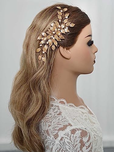 Gorais Leaf Bride Wedding Hair Comb Gold Bridal Hair Pieces Pearl Headpiece Hair Accessories For Women And Girls #TOP6