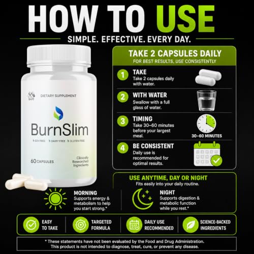 Image of (2 Pack) Burn Slim Capsules, Official Burnslim Pills with All Natural Ingredients, Advanced Burn Slim Health and Wellness Vitamin Supplement Supporting Active Lifestyle for Women & Men (120 Capsules)