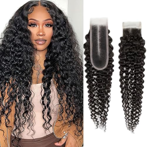Cierre Deep Wave 2X6 de cabello humano rizado brasileño de 40 cm