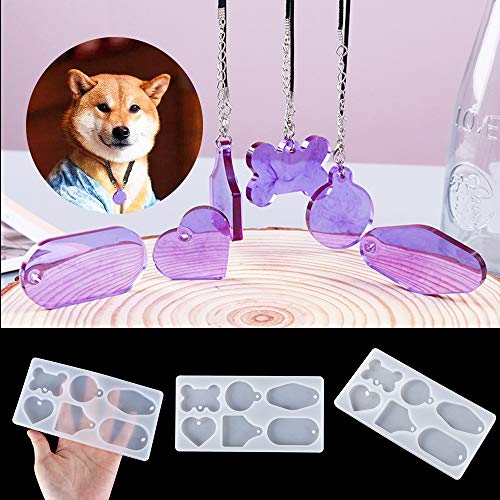 Nifocc DIY Hundemarke Schlüsselbund Silikonform Herzförmige Harz Epoxidform Oval Anhänger Harzformen mit Löchern für DIY Schmuck Basteln Handwerk - 6 Formen 1 Stk