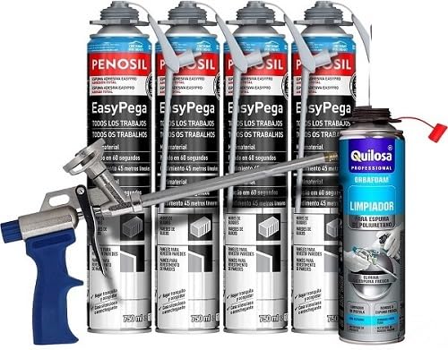 Espuma Proyectable de Poliuretano + Pistola Basic + Limpiador de Espuma Fresca+ Pistola Profesional + 4 Espumas + 1 Limpiador)