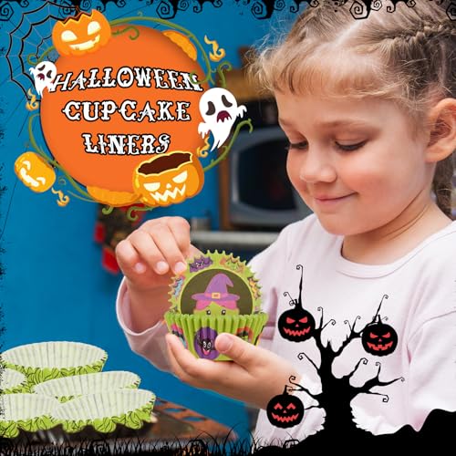 Image of 600 Pack Halloween Cupcake Liners Cupcake Wrappers Disposable Baking Cups Muffin Liners for Halloween Party Candy Cake Decorations Supplies (12 Styles)