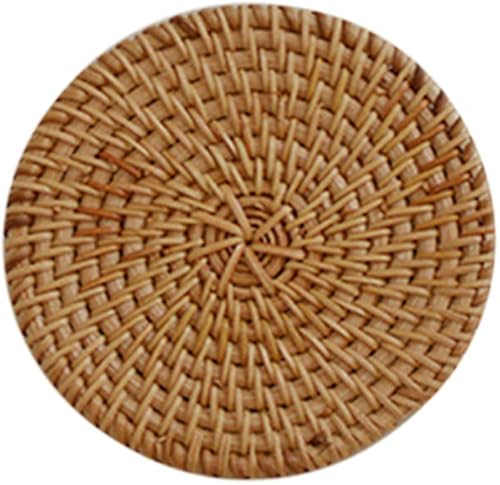Miniatura 3 de Paquete de 2 posavasos de ratán natural  Posavasos de ratán de paja hechos a mano, salvamanteles tejidos redondos decorativos para taza de té,