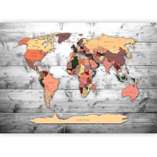 murando Fotomurales Mapamundi 250x175 cm XXL Papel pintado tejido no tejido Decoración de Pared decorativos Murales moderna Diseno Fotográfico Madera Mapa del mundo mundo k-B-0009-a-c