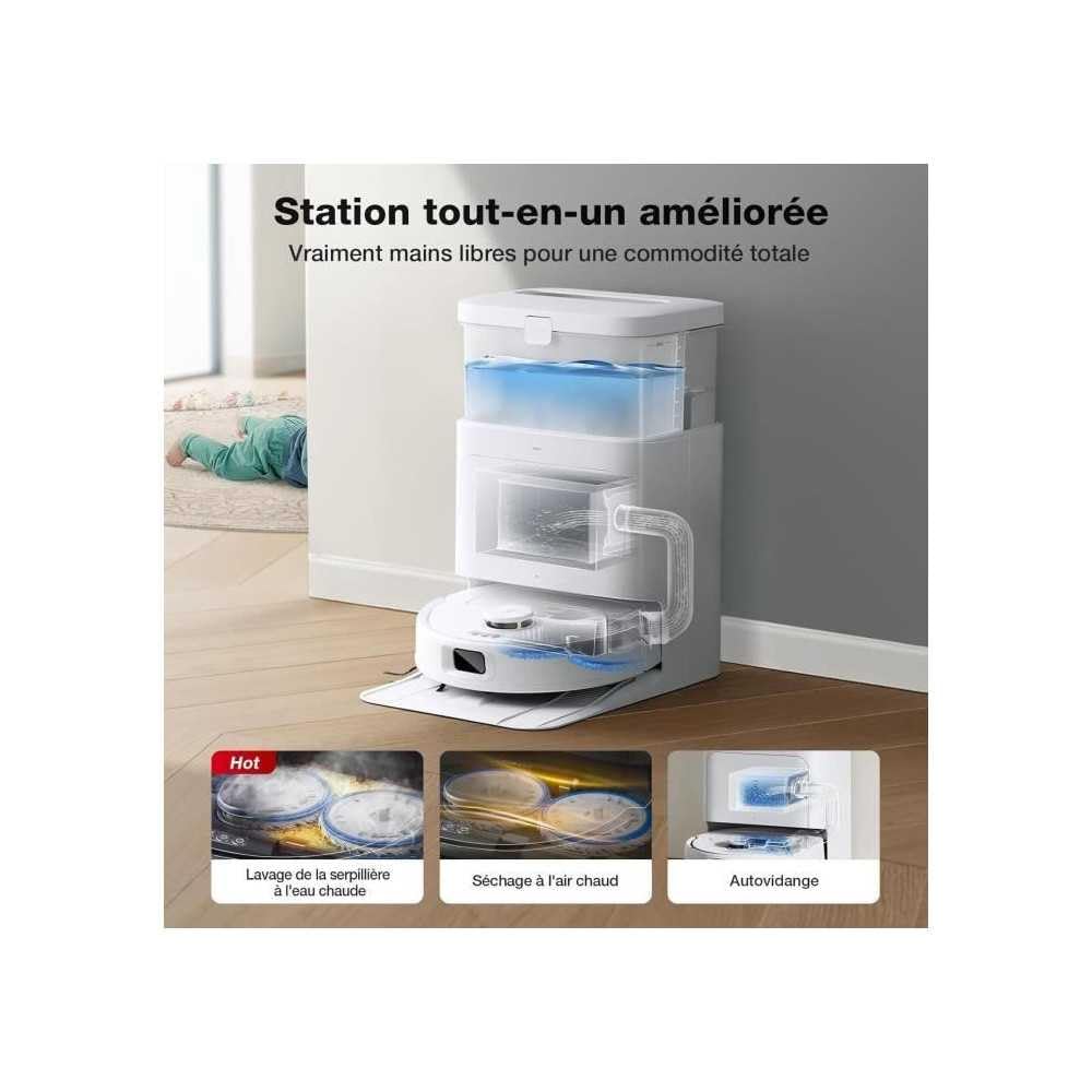 ECOVACS DEEBOT N30 PRO OMNI Robot Aspirapolvere Lavapavimenti, 10000Pa, Mopping Adattivo dei Bordi, ZeroTangle, Lavapavimenti ad Acqua Calda, Asciugatura ad Aria Calda, 9mm Sollevamento Mop, Bianca